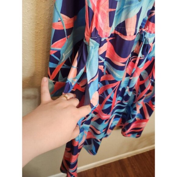 Hutch Women's Blue Leaf Long Sleeve Button Front Midi Shirt Dress Size 3X NWT - Picture 6 of 9